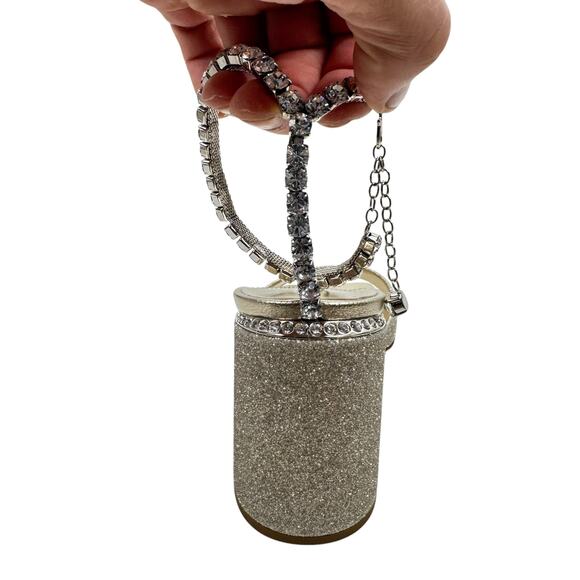 New Jimmy Choo Saeda Block Heel Glitter Crystals Sandals Platinum Size 38 - Picture 8 of 14